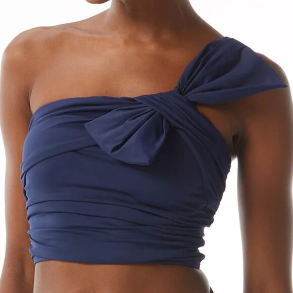 NWT Carmen Marc Valvo Womens Bow One Shoulder Crop Top Blue Size XS $100 12HL983 - Picture 1 of 1